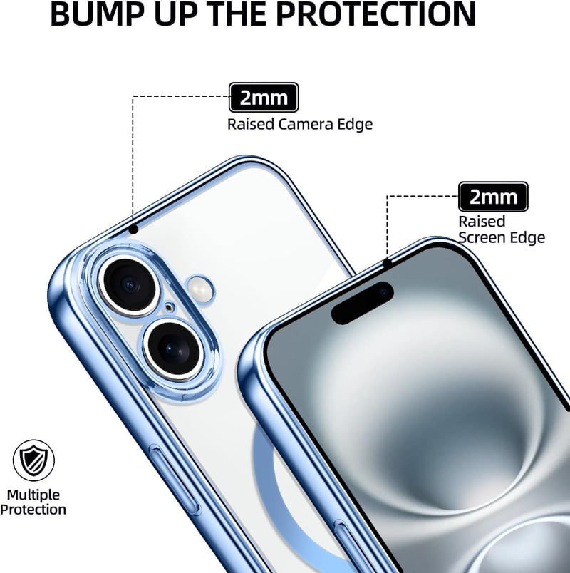 Oelrstfe mágneses telefontartó nyakpánt iPhone 16 Plus kék átlátszó tok lánccal - iPhone 16 Plus, Blue