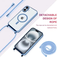 Oelrstfe mágneses telefontartó nyakpánt iPhone 16 Plus kék átlátszó tok lánccal - iPhone 16 Plus, Blue 4