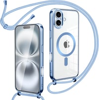Oelrstfe mágneses telefontartó nyakpánt iPhone 16 Plus kék átlátszó tok lánccal - iPhone 16 Plus, Blue 1