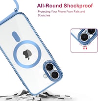 Oelrstfe mágneses telefontartó nyakpánt iPhone 16 Plus kék átlátszó tok lánccal - iPhone 16 Plus, Blue 3