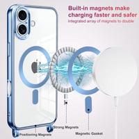 Oelrstfe mágneses telefontartó nyakpánt iPhone 16 Plus kék átlátszó tok lánccal - iPhone 16 Plus, Blue 5