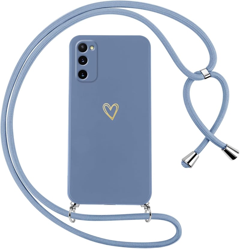 Oelrstfe Samsung Galaxy S20 szilikon tok szívmotívummal, nyakpánttal, ütésálló védelem - Samsung Galaxy S20, Blue