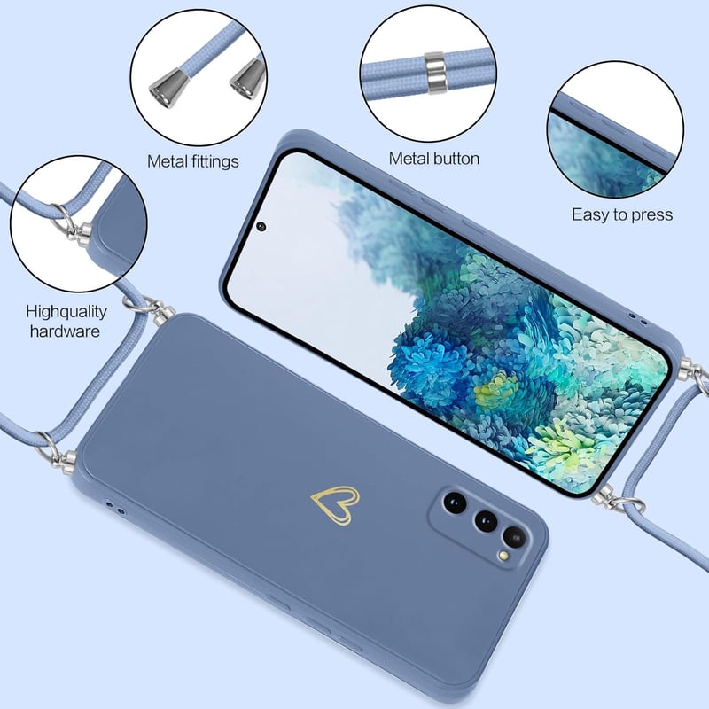 Oelrstfe Samsung Galaxy S20 szilikon tok szívmotívummal, nyakpánttal, ütésálló védelem - Samsung Galaxy S20, Blue