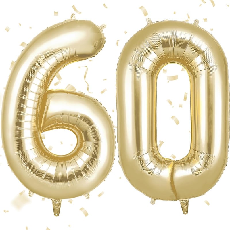 OFFCUP Číslo 60 Balón Zlatý Krémový, Fóliový balón na 60. narodeniny, 40-palcový obrovský héliový balón 101 cm, Párty dekorácia na výročie