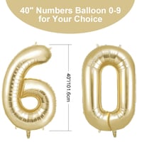 OFFCUP Číslo 60 Balón Zlatý Krémový, Fóliový balón na 60. narodeniny, 40-palcový obrovský héliový balón 101 cm, Párty dekorácia na výročie 2