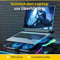 Chladiaca podložka pod notebook Offgridtec K25 Pro so 4 tichými ventilátormi, 1100 ot./min, 2 USB porty, nastaviteľnou výškou, pre notebooky a konzoly s uhlopriečkou 10 – 17 palcov 5