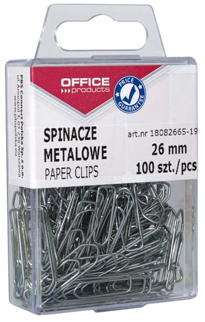 OFFICER PRODUCTS Metalne spajalice 26 mm Srebrne 100 kom u kutiji Set uredskih spajalica Metalni materijal Set spajalica za papir