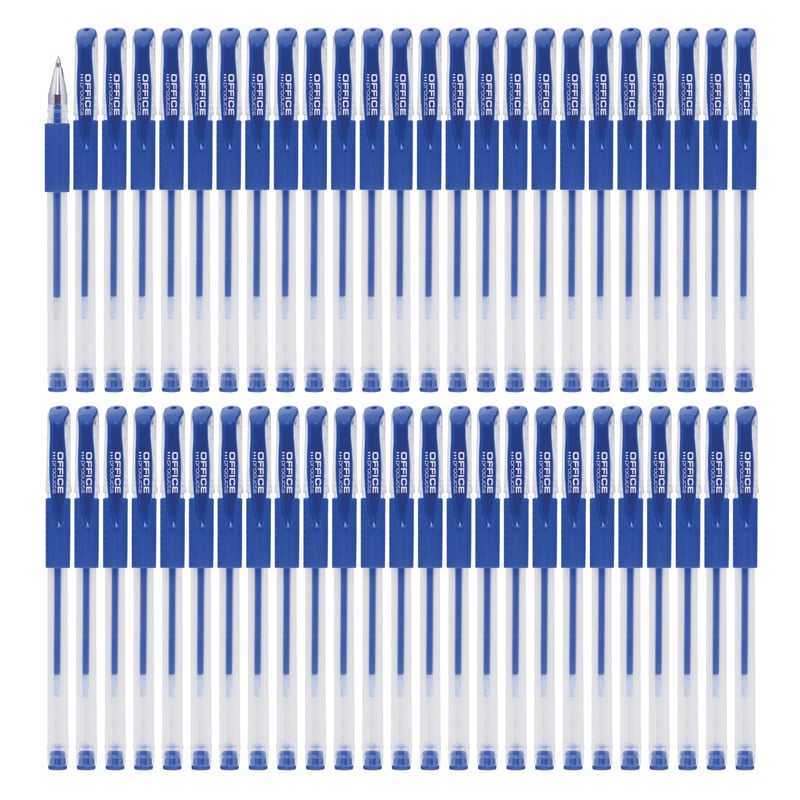 Gélové guľôčkové perá OFFICER PRODUCTS, balenie 50 ks, modrý atrament, priemer hrotu 0,5 mm, vodeodolný a stálofarebný atrament, pogumovaná úchopová zóna