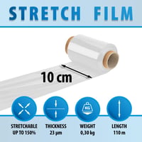 OFFICER PRODUCTS Stretch fólia priehľadná 1 kotúč ručná baliaca fólia 110 m x 10 cm 0,3 kg 23 my sťahovacia fólia kotúčové balenie 3
