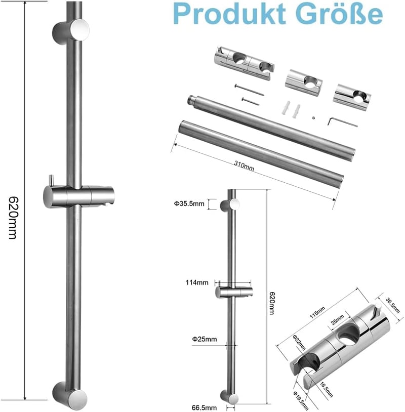 OFFO 60 cm rozsdamentes zuhanysín állítható tartóval, 28-61 cm közötti távolság
