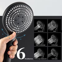 OFFO Fekete Zuhanyfej 130mm - 6 Vízsugár Típussal, Víztakarékos, XXL Méretű Kerek Zuhanyrózsa Fürdőszobába, Falra Szerelhető Műanyag Zuhanyf 3