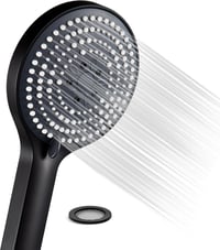 OFFO Fekete Zuhanyfej 130mm - 6 Vízsugár Típussal, Víztakarékos, XXL Méretű Kerek Zuhanyrózsa Fürdőszobába, Falra Szerelhető Műanyag Zuhanyf 1