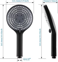 OFFO Fekete Zuhanyfej 130mm - 6 Vízsugár Típussal, Víztakarékos, XXL Méretű Kerek Zuhanyrózsa Fürdőszobába, Falra Szerelhető Műanyag Zuhanyf 5