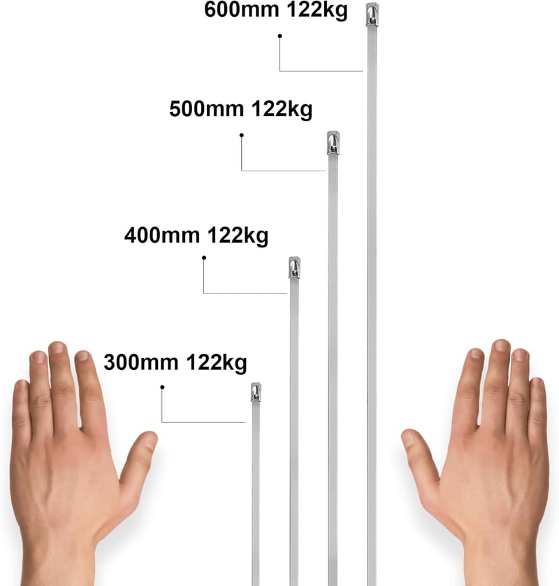 OFFO Rozsdamentes Acél Kábelkötegelő 100db UV Álló 400mm Ezüst