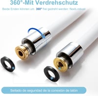 OFFO Zuhanycső 1.6m Fehér Csavarmentes Védelem PVC Magas Nyomás 2