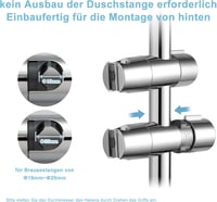 OFFO Zuhanyfej Tartó 19-25 mm Állítható Átmérő Csúszó Bilincs Zuhanyrudakhoz 360° Forgatható Króm Fürdőszoba 3