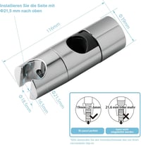 OFFO Zuhanyfej Tartó 19-25 mm Állítható Átmérő Csúszó Bilincs Zuhanyrudakhoz 360° Forgatható Króm Fürdőszoba 2