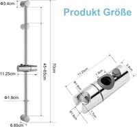 OFFO Zuhanyrudazat 70 cm Rozsdamentes Acél Állítható Távolság 38-66 cm Zuhanytartóval Króm Fürdőszoba 6