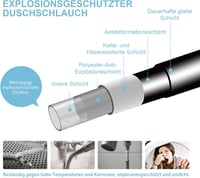 OFFO Zuhanytömlő 1,6m Univerzális Zuhanycsö PVC Anyagból Fürdőszoba Szerelvényekhez Mosógéphez Matt Fekete 4