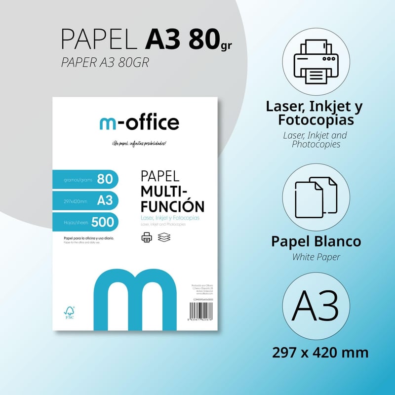 OFITURIA A3 Papír 80g 150 Lap Tintasugaras és Lézernyomtatóhoz Irodai Másolópapír - 150 Blatt, A3