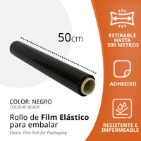 Folie Stretch Neagră OFITURIA 50 cm x 300 m, Folie Stretch Industrială Manuală Extensibilă, 1 Rolă 2