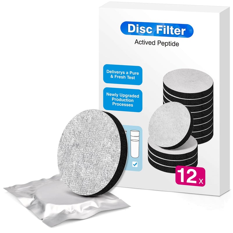 OHFAMO 12 bucăți MicroDisc Filtru de apă compatibil cu sticlele Brita Fill&Go, discuri de filtrare ambalate individual, împotriva clorului și microparticulelor