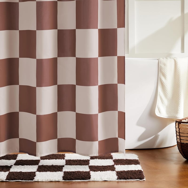 Ohocut Khaki Kockás Zuhanyfüggöny 72x72 Inch Vintage Stílusú Mosható