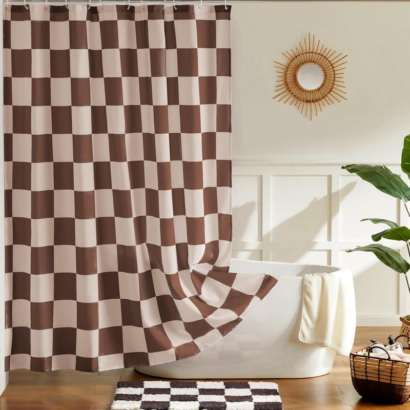 Ohocut Khaki Kockás Zuhanyfüggöny 72x72 Inch Vintage Stílusú Mosható