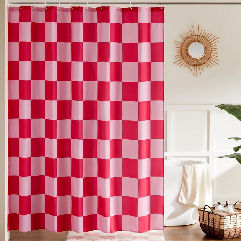 Ohocut Vintage Kockás Zuhanyfüggöny 72x72 Inch Rózsaszín Mosható