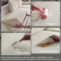 Poťah na sedaciu súpravu OHSIO Stretch – Protišmykový, prateľný, univerzálny poťah na pohovku, slonová kosť, 2x poťah na sedadlo veľkosti S + 1x poťah na ležadlo 3