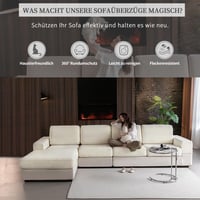 Poťah na sedaciu súpravu OHSIO Stretch – Protišmykový, prateľný, univerzálny poťah na pohovku, slonová kosť, 2x poťah na sedadlo veľkosti S + 1x poťah na ležadlo 4