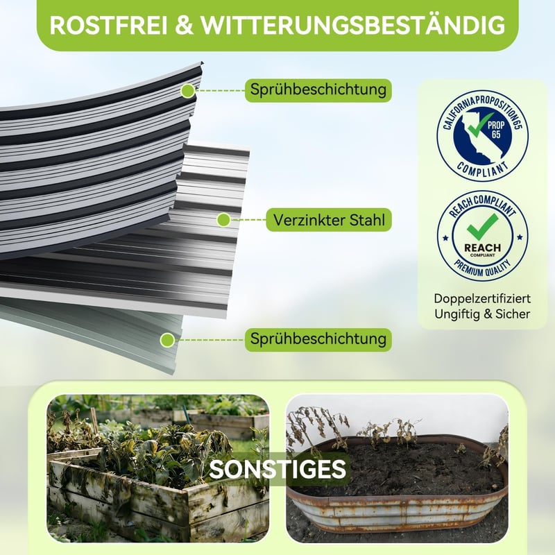 Ohuhu Fém Magaságyás 240x90x60cm Rozsdamentes Acél Zöldség Virág Herb