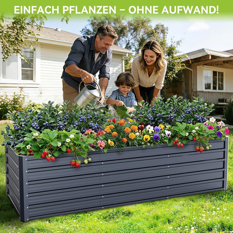 Ohuhu Fém Magaságyás 240x90x60cm Rozsdamentes Acél Zöldség Virág Herb