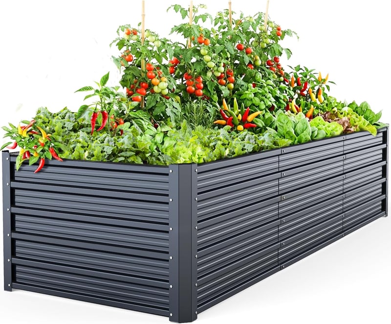 Ohuhu Fém Magaságyás 240x90x60cm Rozsdamentes Acél Zöldség Virág Herb