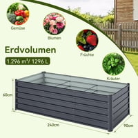 Ohuhu Fém Magaságyás 240x90x60cm Rozsdamentes Acél Zöldség Virág Herb 4