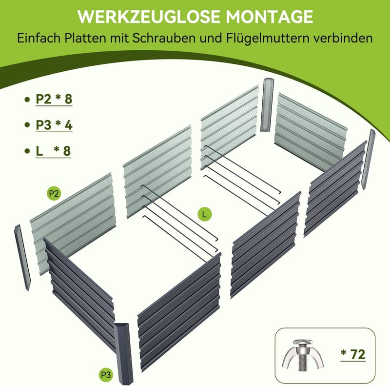 Ohuhu Fém Magaságyás 240x90x60cm Rozsdamentes Acél Zöldség Virág Herb