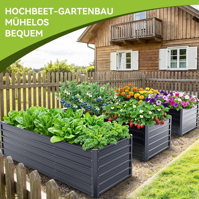 Ohuhu Fém Magaságyás 240x90x60cm Rozsdamentes Acél Zöldség Virág Herb