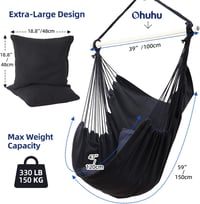 Ohuhu függőfotel 150 kg-ig, 2 párnával és szerelészettel, beltéri-kültéri - Black 3