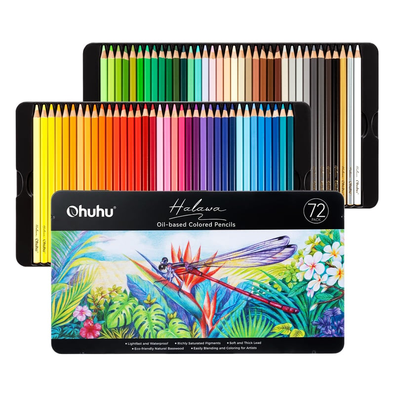 Set creioane colorate Ohuhu seria Halawa, 72 de piese, mină moale pe bază de ulei de 4 mm, creioane profesionale pentru artiști și adulți