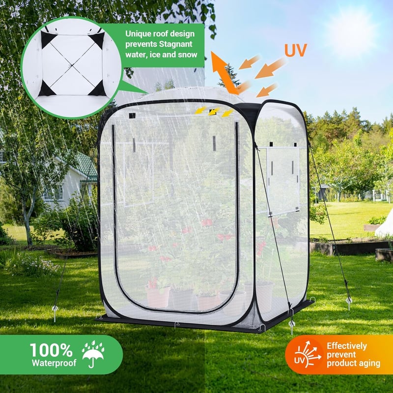 Ohuhu Pop-Up Fóliasátor 125x125x170cm Hordozható Kerti Növényvédő Sátor Levehető Alappal