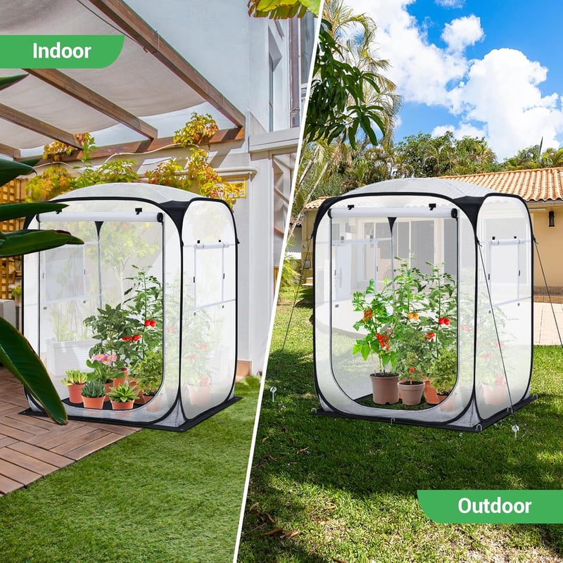 Ohuhu Pop-Up Fóliasátor 125x125x170cm Hordozható Kerti Növényvédő Sátor Levehető Alappal
