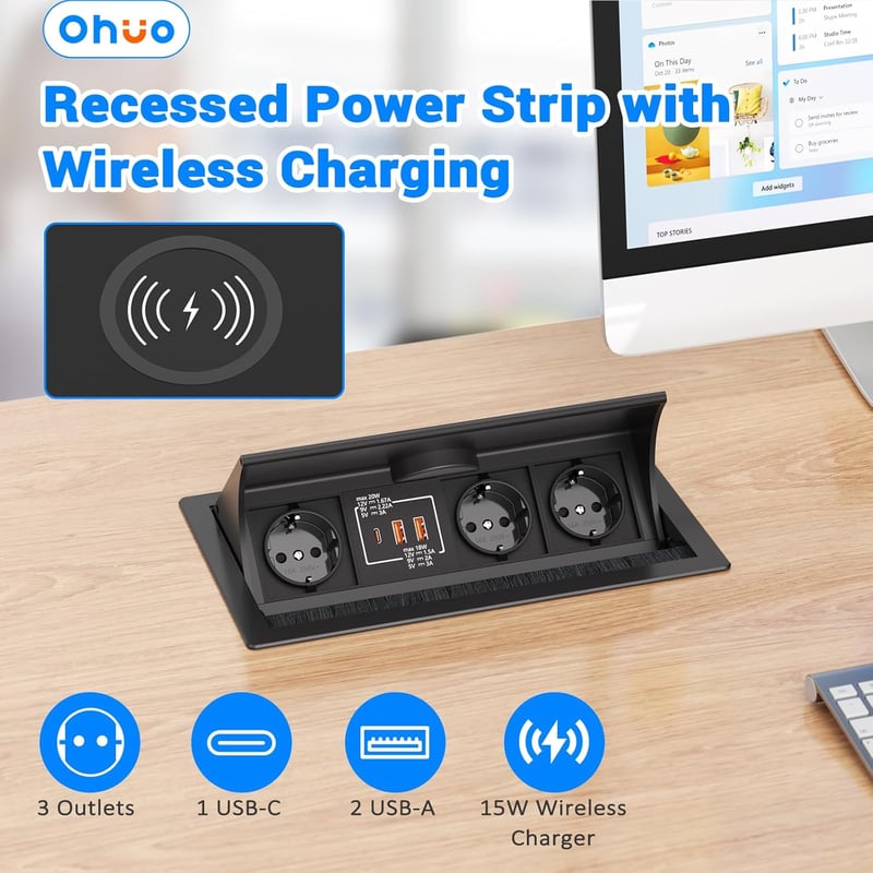 Ohuo 3 az 1-ben visszahúzható elosztó USB-C PD 20W és vezeték nélküli töltéssel