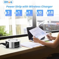 Ohuo 3-funkciós kihúzható asztali aljzat USB-C és 10 W vezeték nélküli töltővel 2 USB Type A, 1.8 m kábel, 120 mm 2