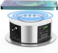 Ohuo 3-funkciós kihúzható asztali aljzat USB-C és 10 W vezeték nélküli töltővel 2 USB Type A, 1.8 m kábel, 120 mm 1