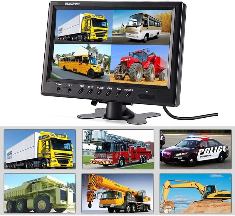 OiLiehu 9 colos autós kamera szett 4 kamerával, éjjellátó funkcióval és 4 képernyős monitorral