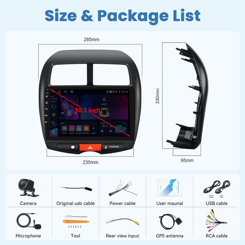 OiLiehu Android 13 4+64G 10,1" dupla DIN autórádió CarPlay Bluetooth GPS WiFi kormányvezérléssel Mitsubishi ASX 1 Peugeot 4008 Citroen C4 to