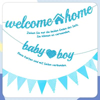 OIODDYY Dekoračná súprava na uvítanie bábätka pre chlapca – 34 ks, modrý banner „Welcome Home Baby Boy“, girlanda, vlajočky, závesné dekorácie a balóny na oslavu príchodu bábätka 3