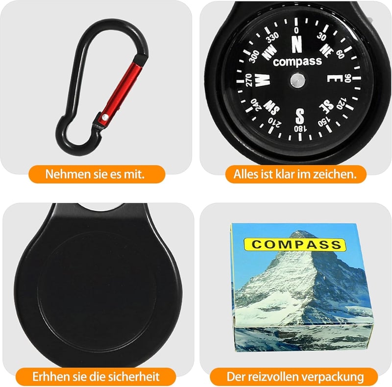OioTuyi Mini Iránytű Karabiner, Robusztus Kulcstartó Iránytű Kempingezéshez és Túrázáshoz