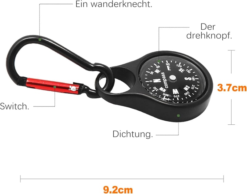 OioTuyi Mini Iránytű Karabiner, Robusztus Kulcstartó Iránytű Kempingezéshez és Túrázáshoz