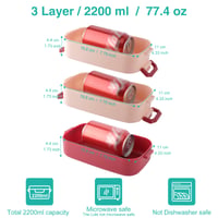 OITUGG 3-poschodový obedár 2200 ml červený Bento box pre dospelých s príborom, bez BPA, vhodný do mikrovlnky, desiatový box do kancelárie 2
